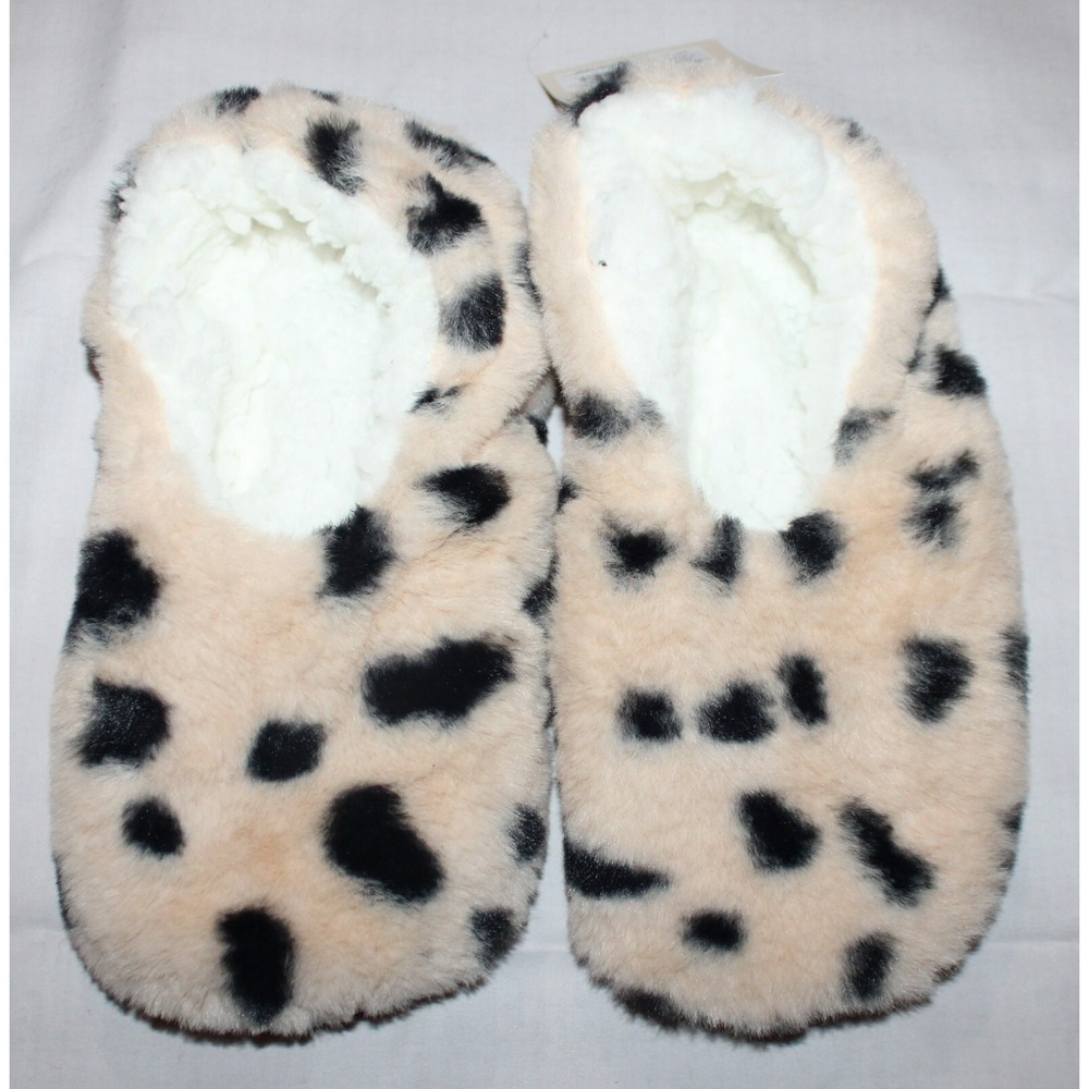 Women's Tipped Faux Fur Cozy Pull-On Slipper Socks - leopard print S/M